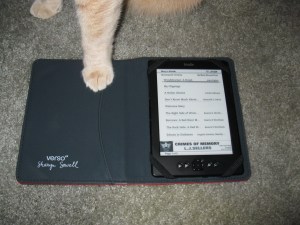 William's foot on my brand new Kindle, October 21, 2014