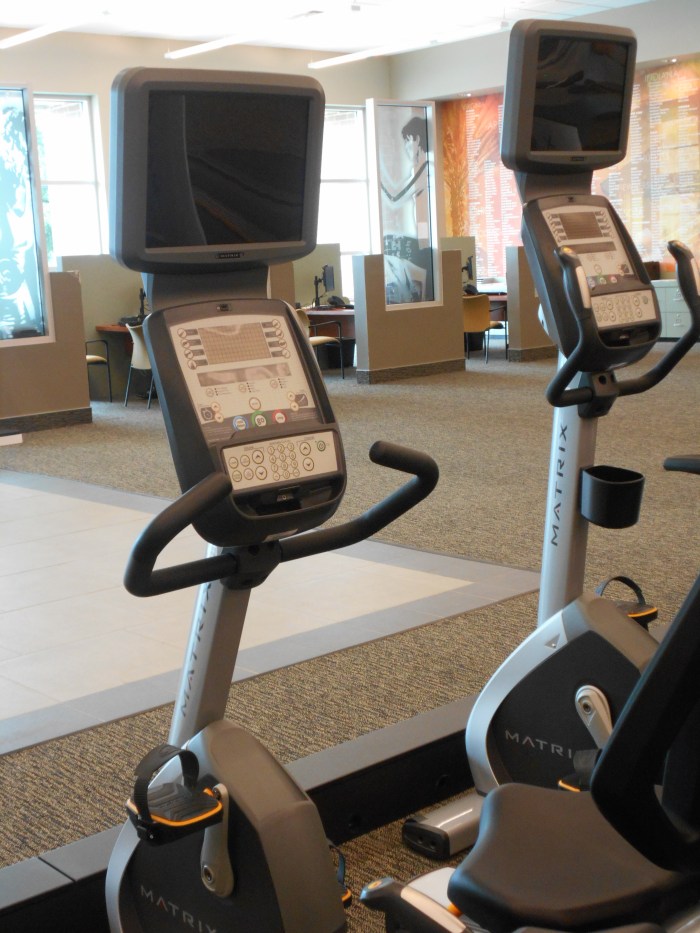 recumbent bike trainers with TV monitors on top